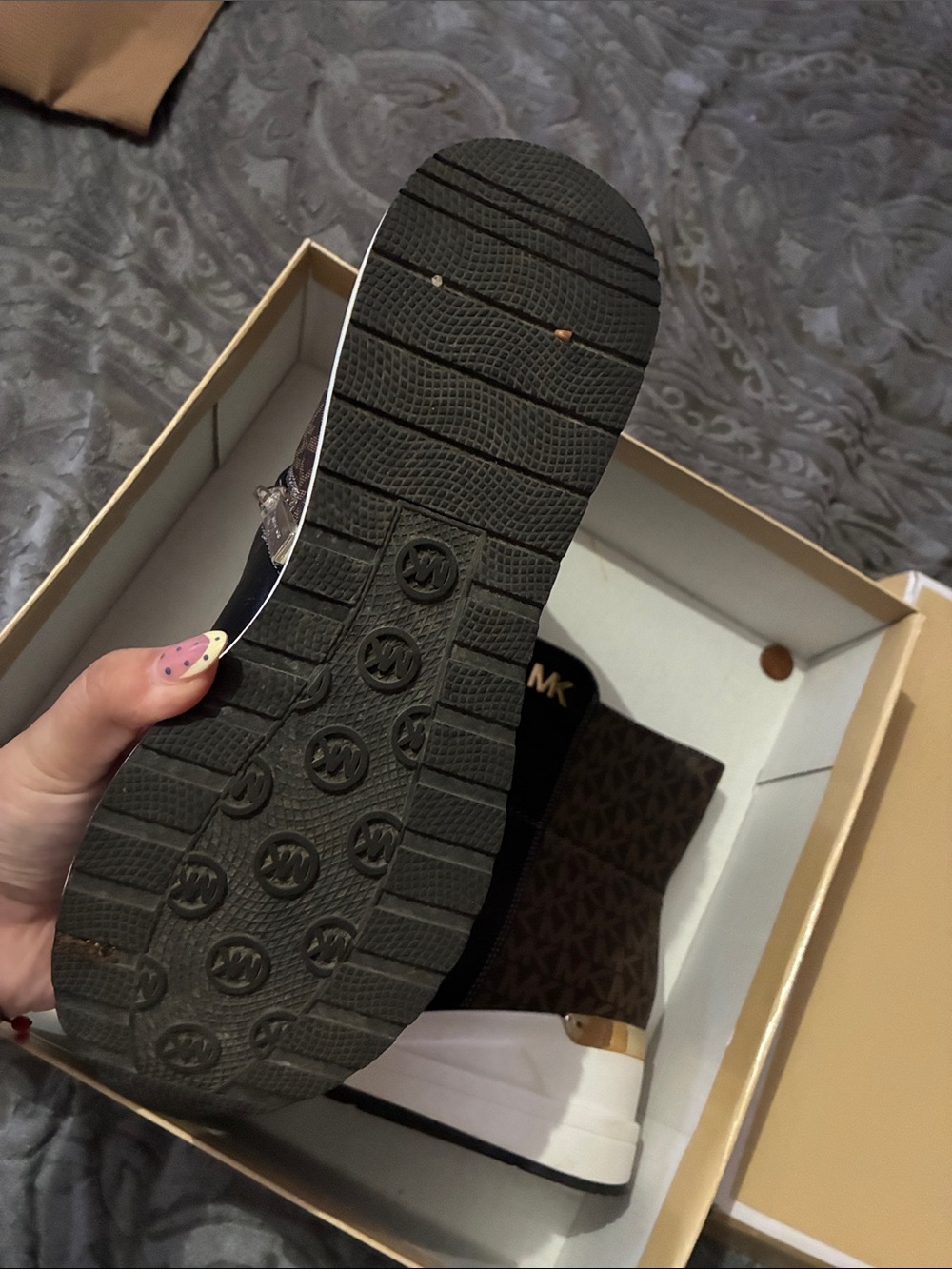 Michael Kors Black & Brown Logo Wedge Ankle Boots - Picture 5 of 5